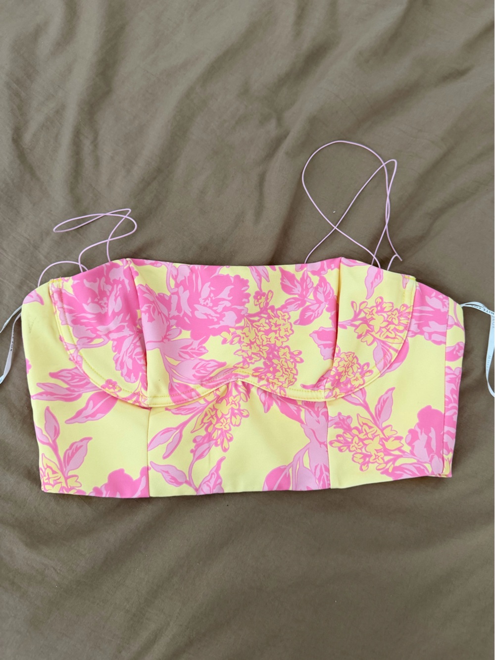 White Fox Boutique Yellow Bustier with Pink Trim